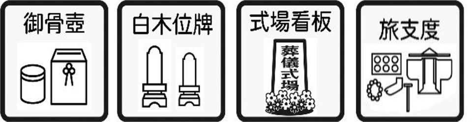 御骨壺・白木位牌・式場看板・旅支度